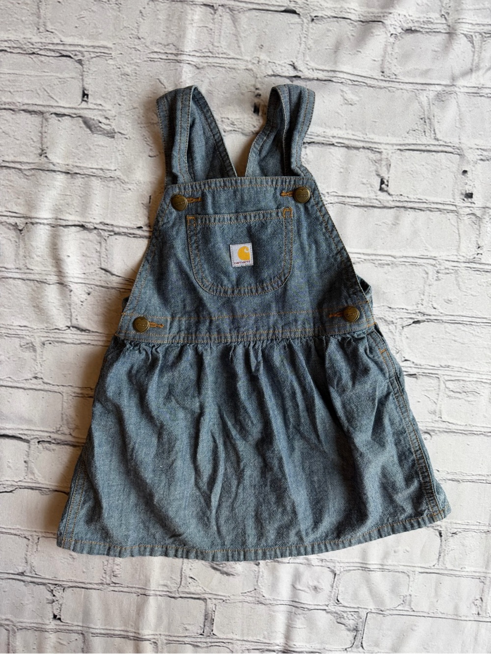 Carhartt Denim Chambray Overall Dress Toddler Girl Size 2 Romper Western Play